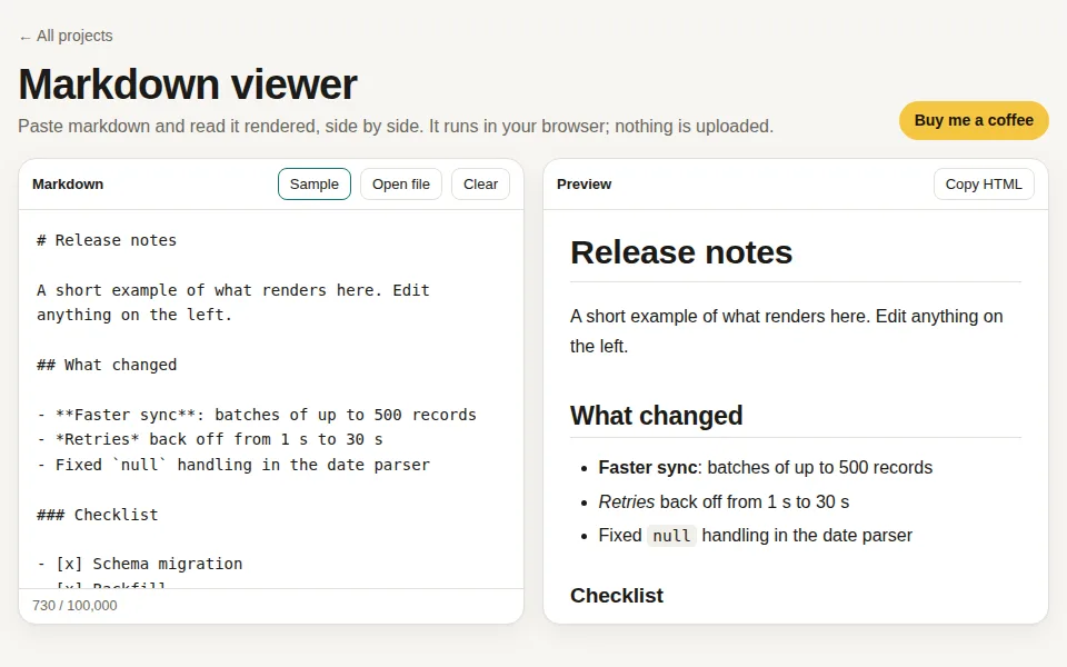 Screenshot of Markdown viewer