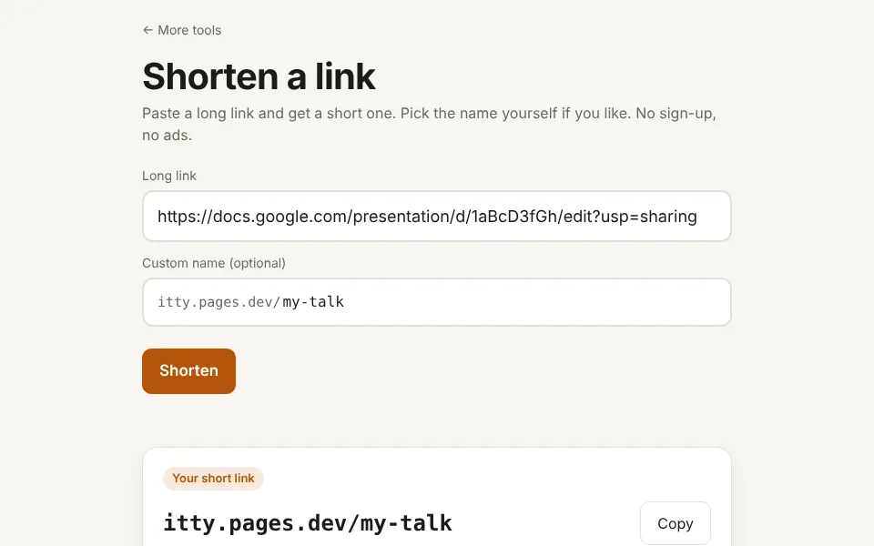 Screenshot of Link shortener